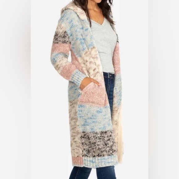 JOHNNY WAS Painted Lady Open Front Hooded Alpaca Blend Duster Cardigan XS VGUC - Picture 2 of 8